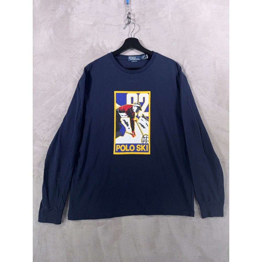 Polo Ralph Lauren Polo Ski Long Sleeve T Shirt Mens Medium Blue Graphic